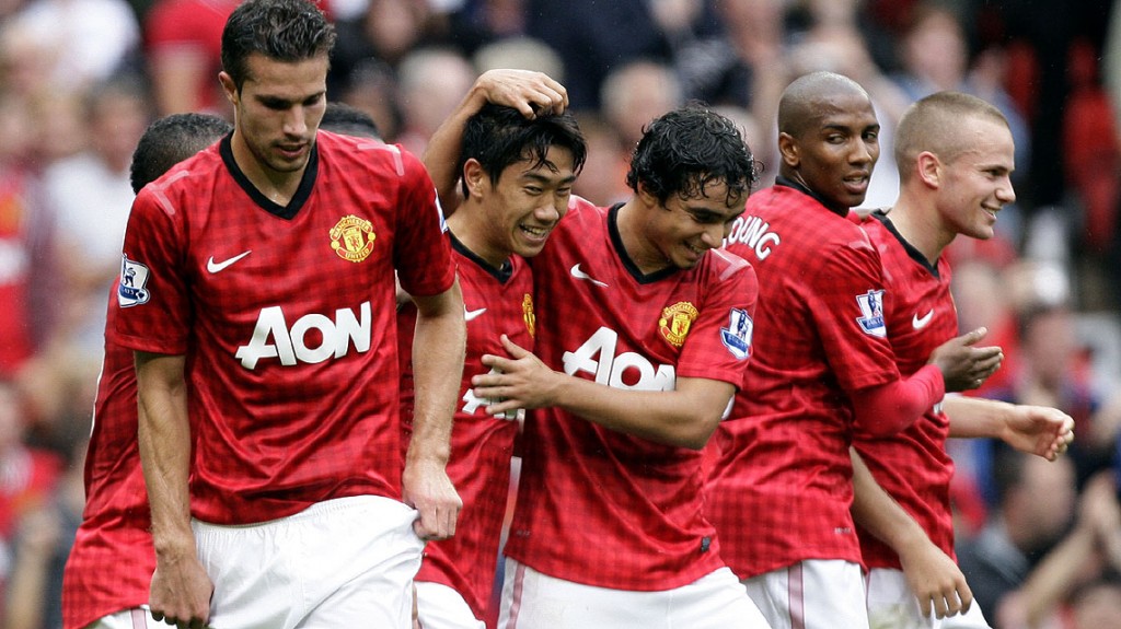 Kagawa comemorando um de seus gols pelo Manchester